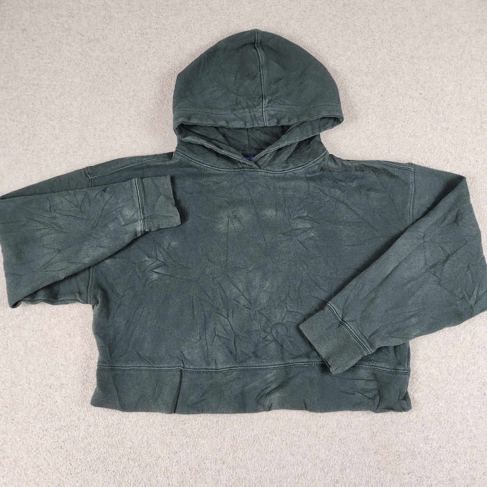 Old Navy Cropped Hoodie Womens Small Gray Fleece Lined Long SLeeve Pullover